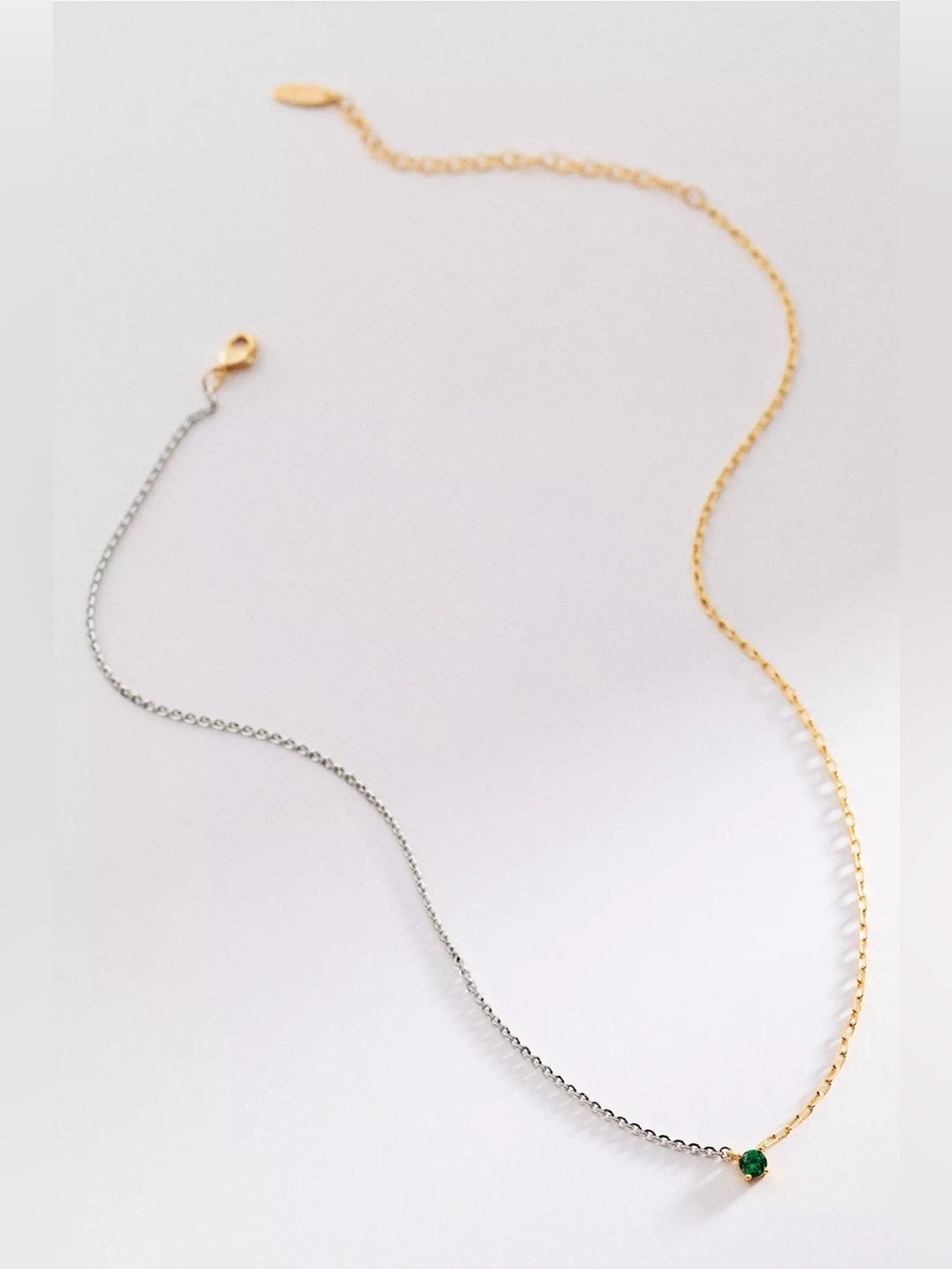 NWT Anthropologie Two-Tone Crystal Link Necklace Emerald Green